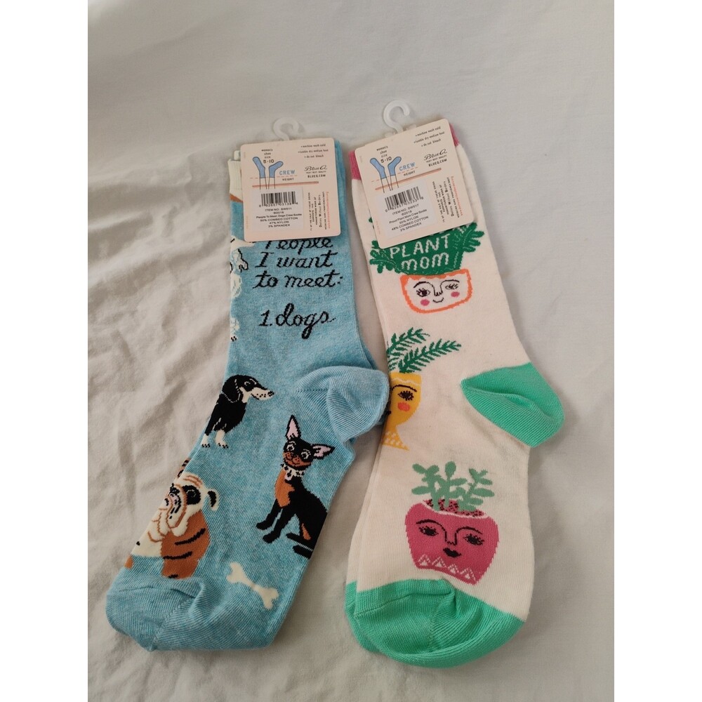 Blue Q Women's Crew Socks Lot Of 2 Proud Plant Mom & Dogs - Picture 2 of 4